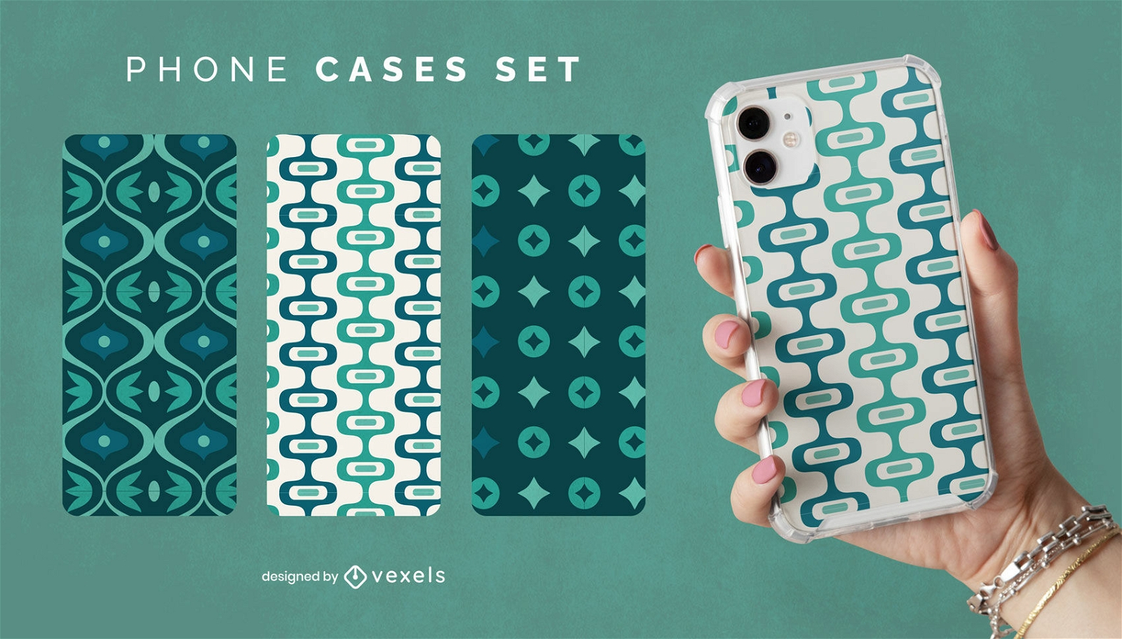 Green retro patterns phone cases set design