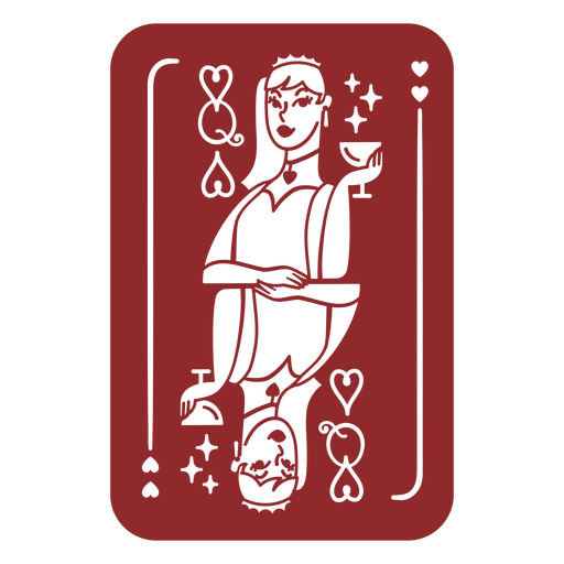 Tarjeta roja con una reina bebedora de vino. Diseño PNG