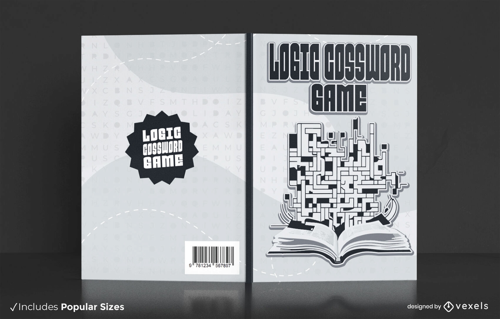 Design de capa de livro de palavras cruzadas de lógica