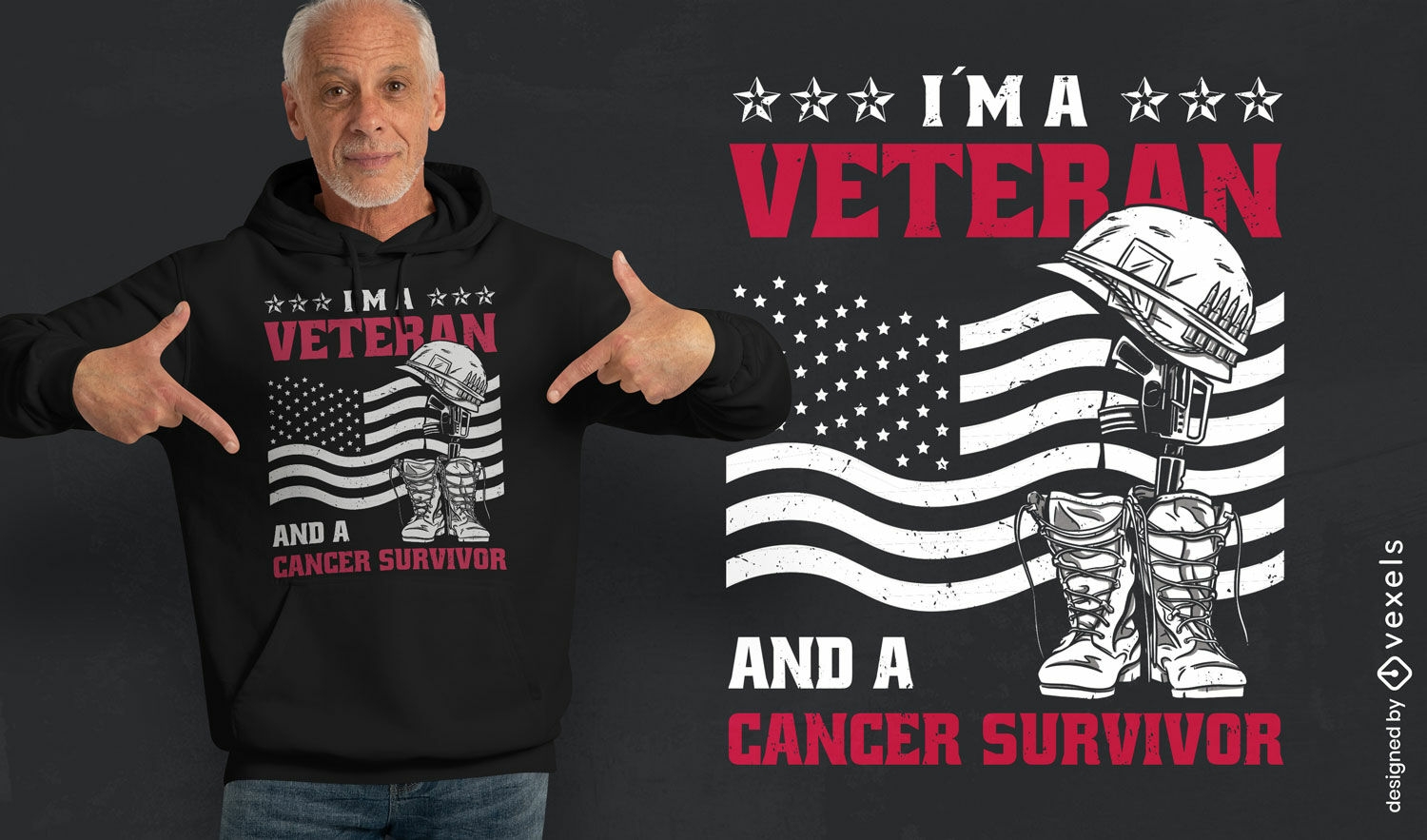Diseño de camiseta de veterano y sobreviviente de cáncer.