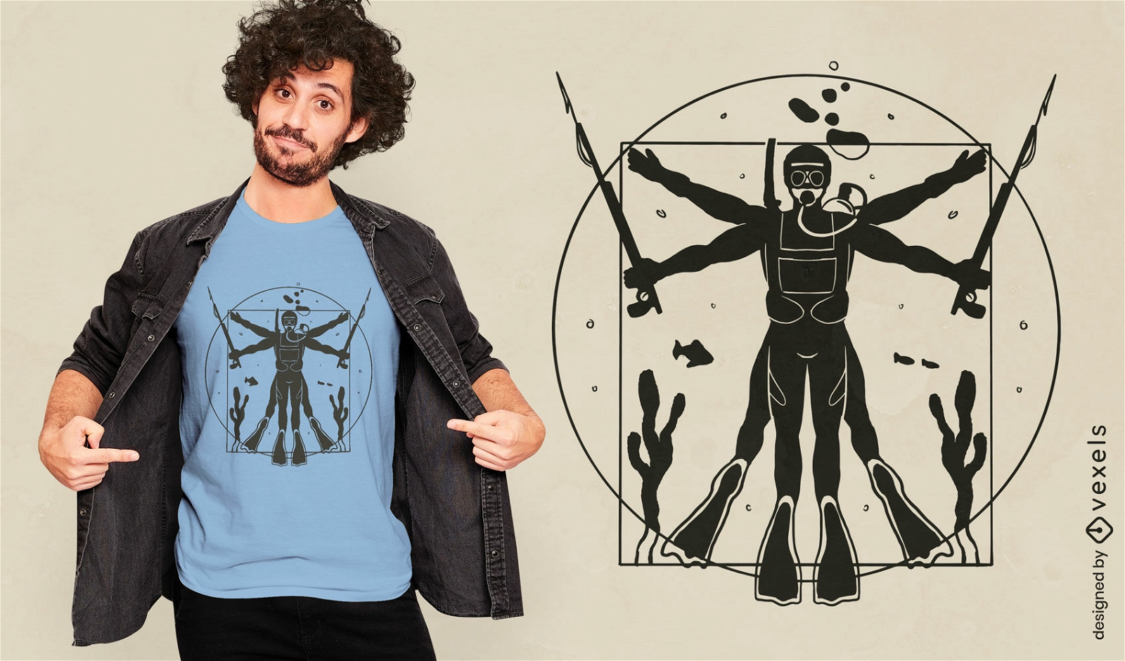Design de camiseta de mergulhador Vitruviano