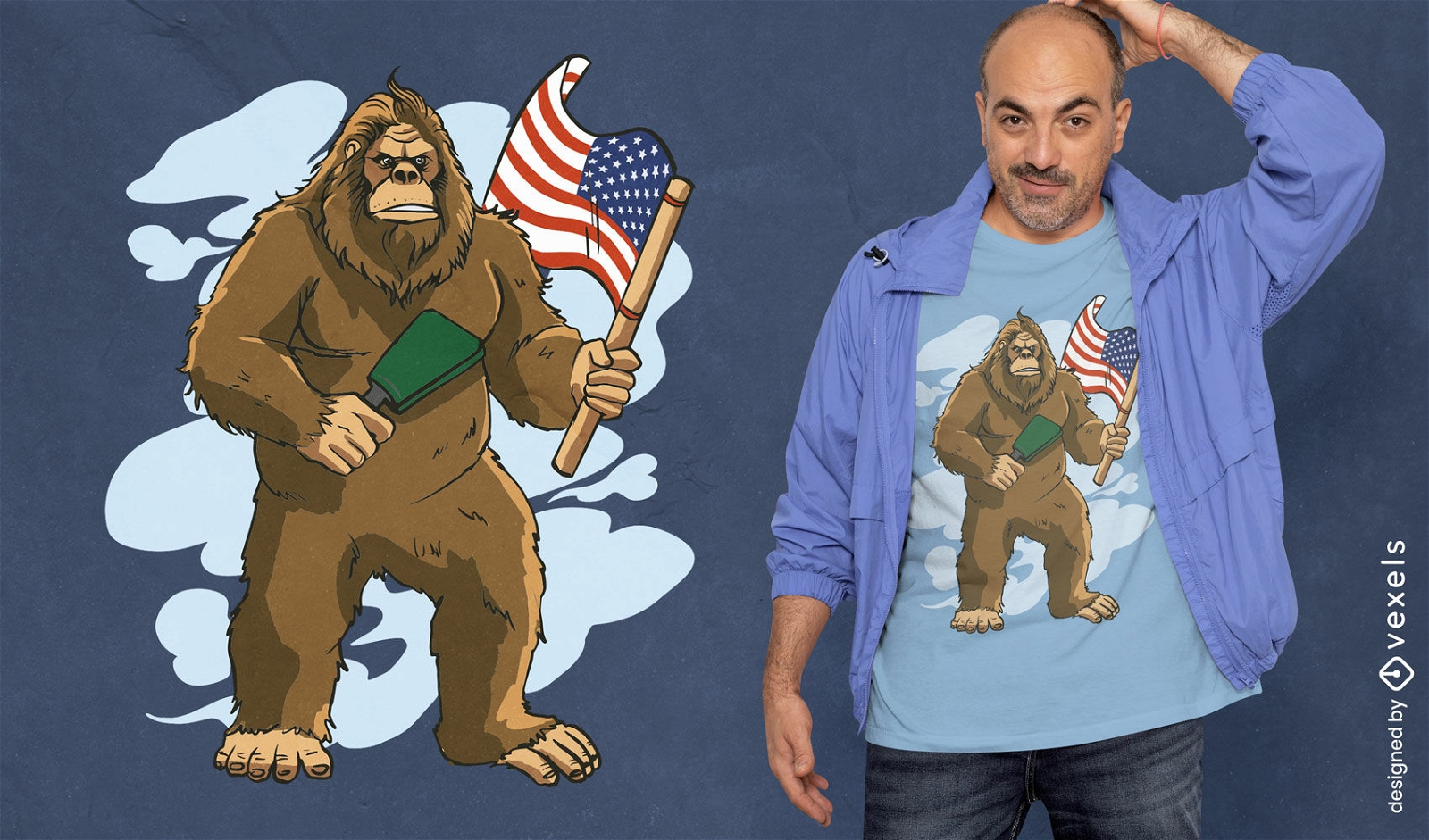 Diseño de camiseta de pickleball patriótico Bigfoot.
