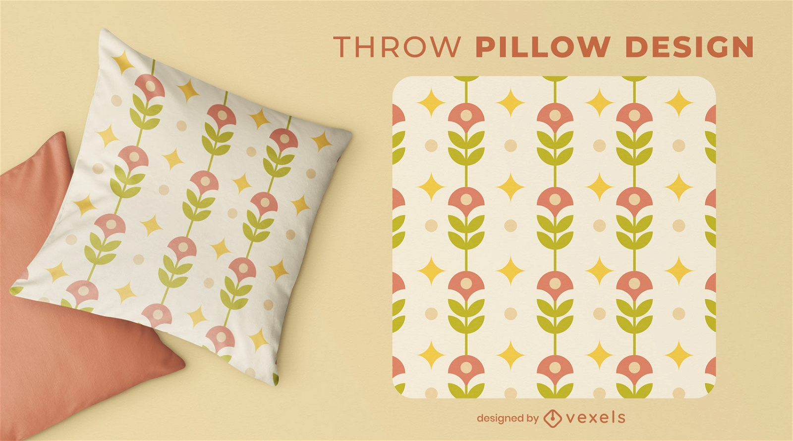 Floral vintage-themed throw pillow design