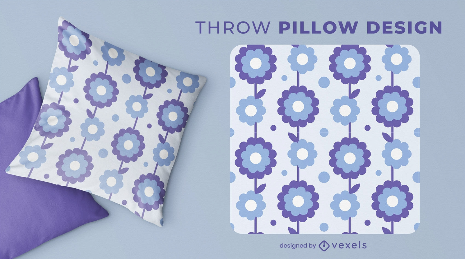 Diseño de almohada retro floral púrpura.
