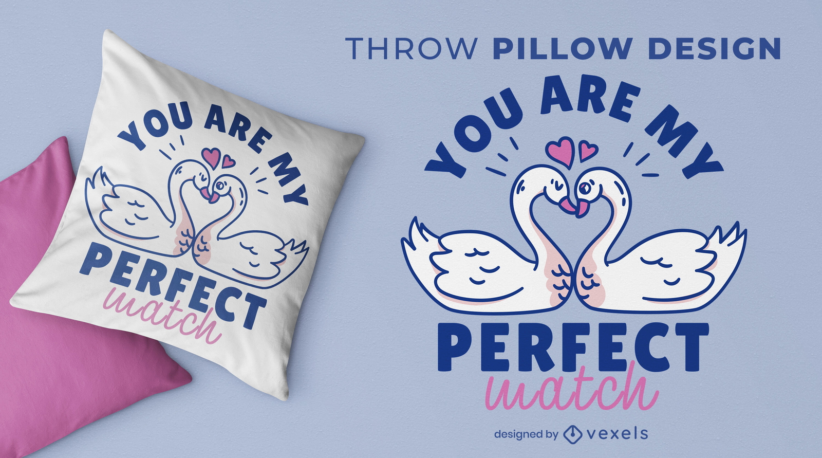 Diseño de almohada con cisnes románticos.