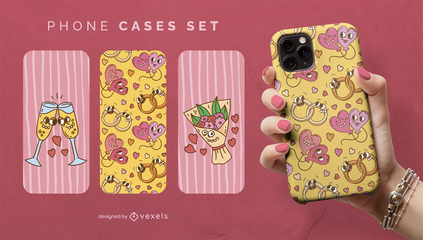 Love and wedding phone cases set design