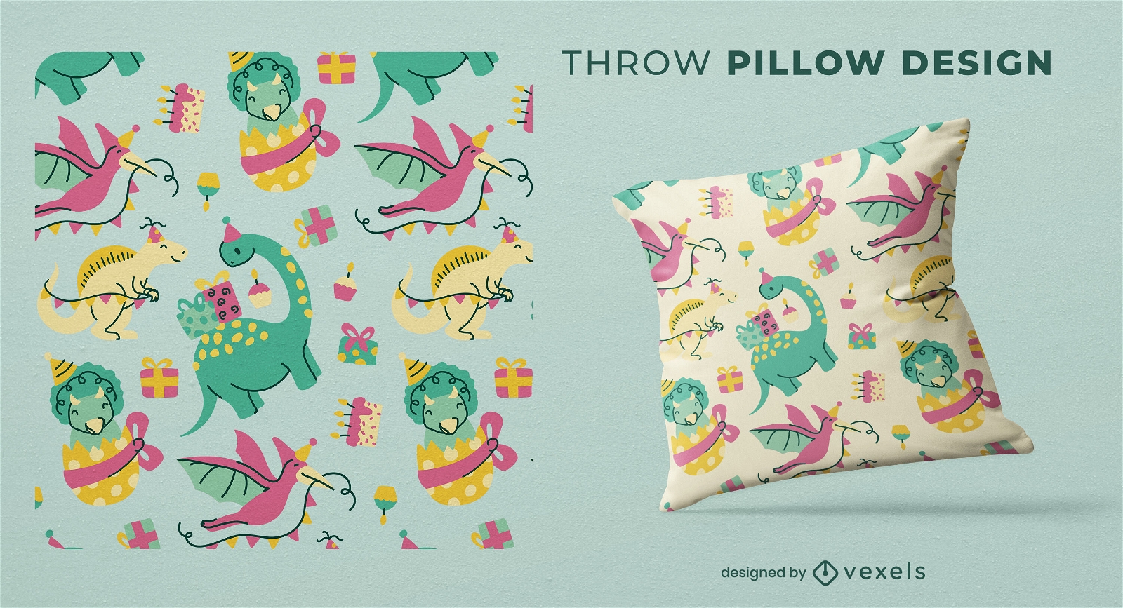 Birthday little dragons throw pillow design