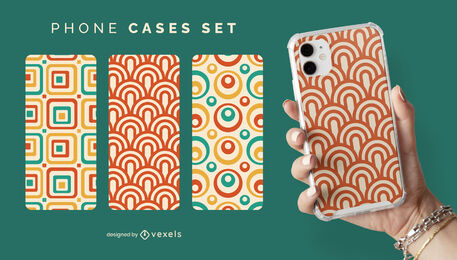 Retro Dynamic Patterns Phone Cases Set Design Vector Download