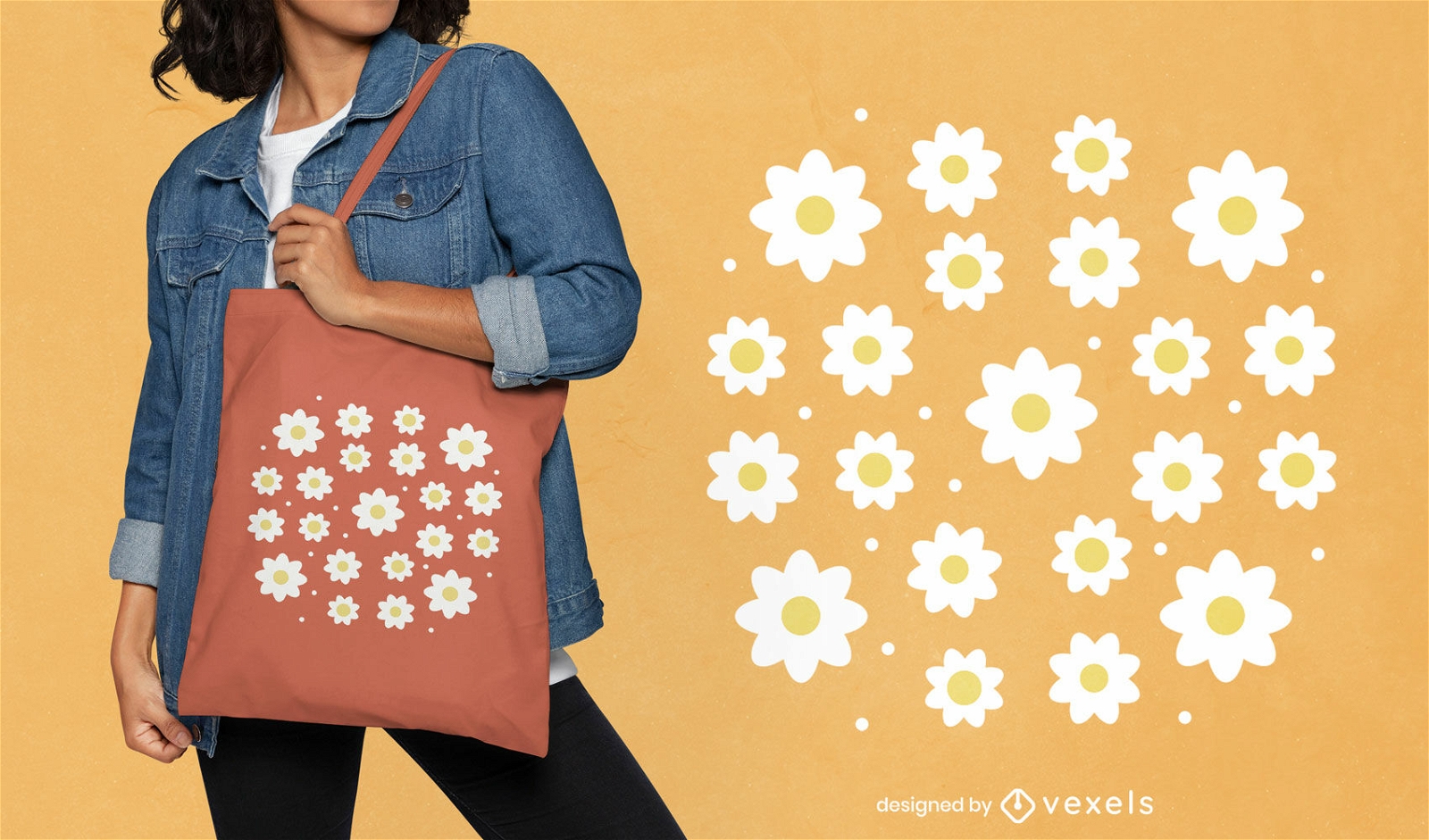 Diseño de bolso tote con simetría floral.