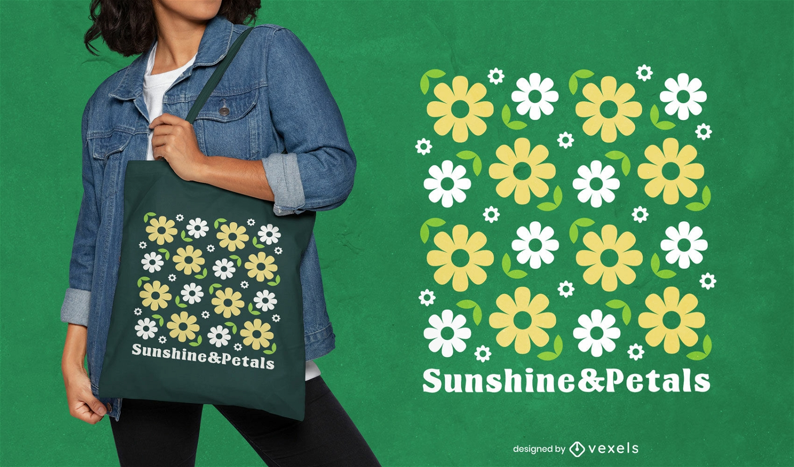 Design einer Einkaufstasche mit Sonnenschein und Blütenblättern