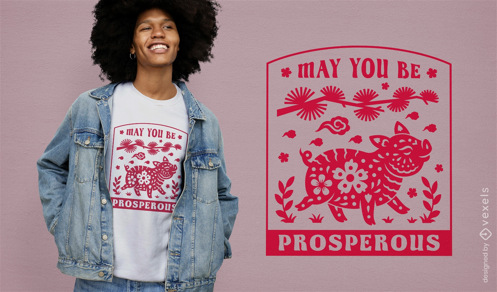 Design de camiseta de porco com desejo de prosperidade