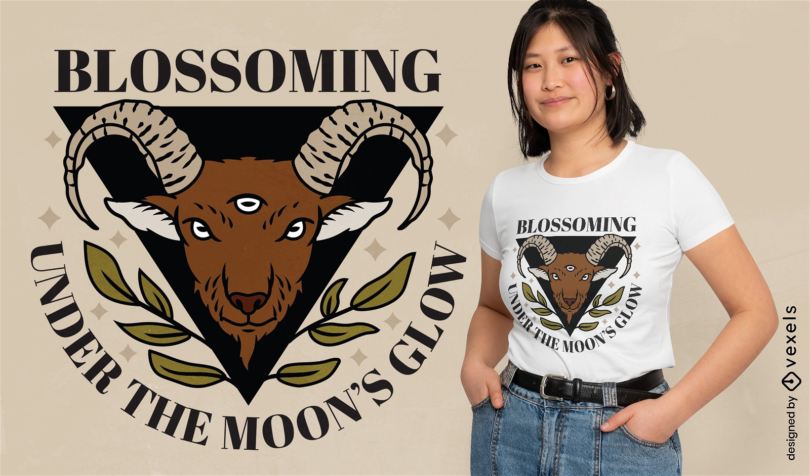 Design de camiseta Ram sob a lua