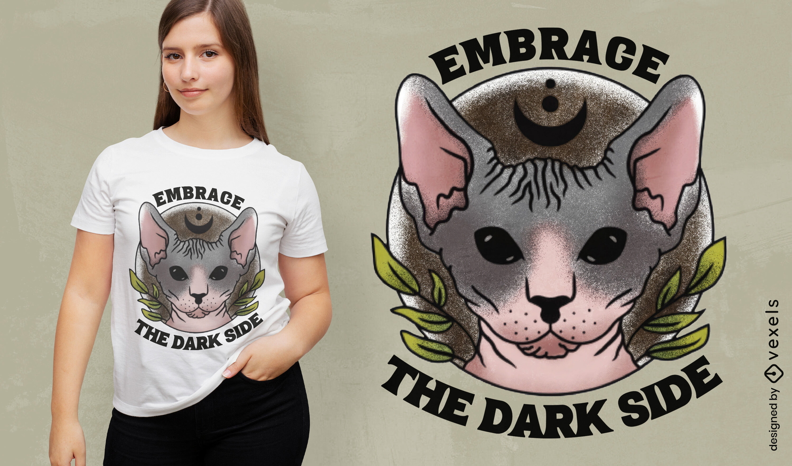 Diseño de camiseta de gato del lado oscuro.