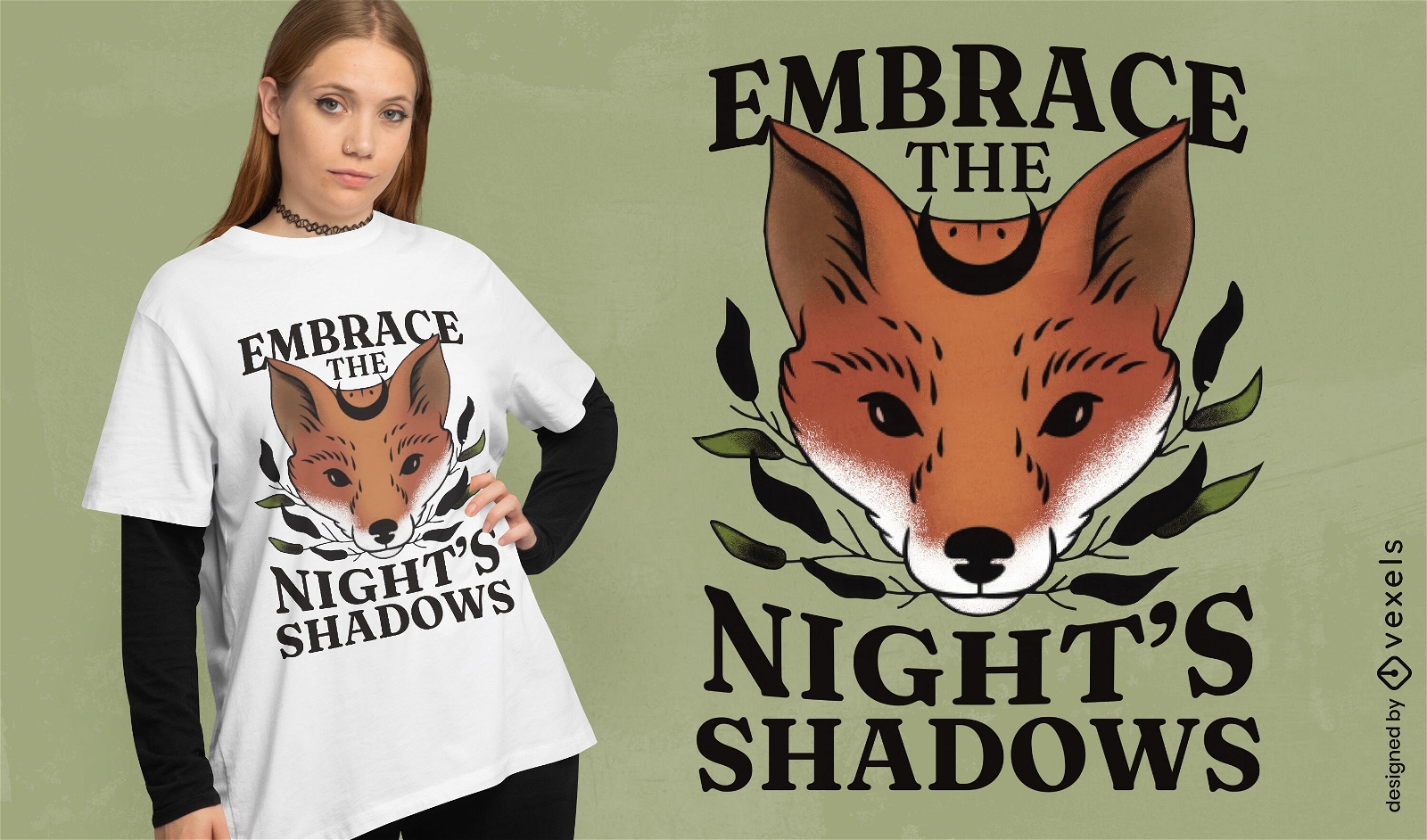 Design de camiseta da raposa das sombras da noite