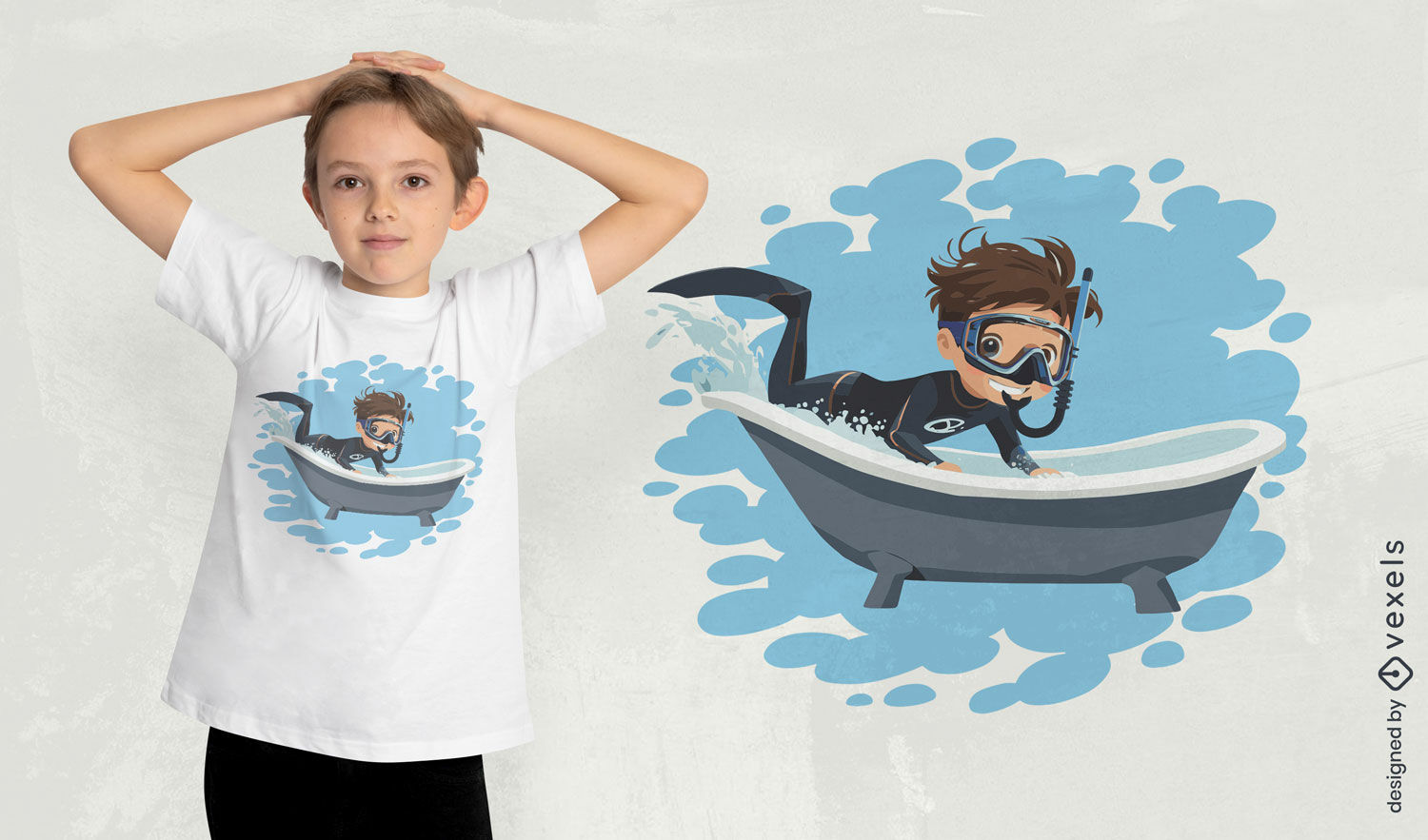 Diseño de camiseta de buceo de niño pequeño.