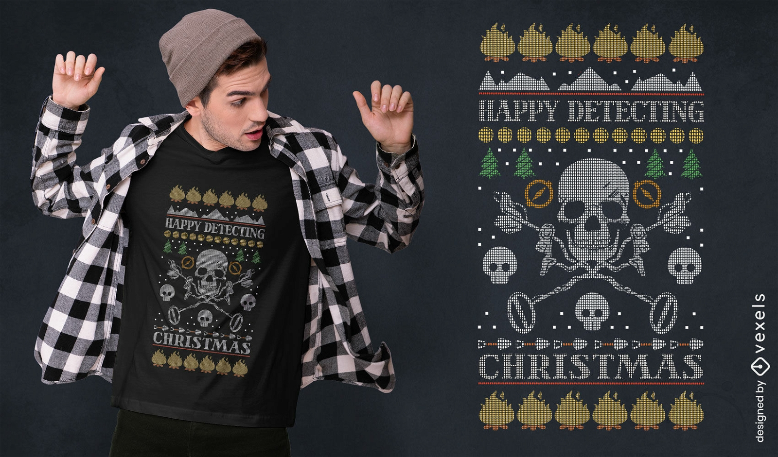 Design feio de suéter de Natal com detector de metais