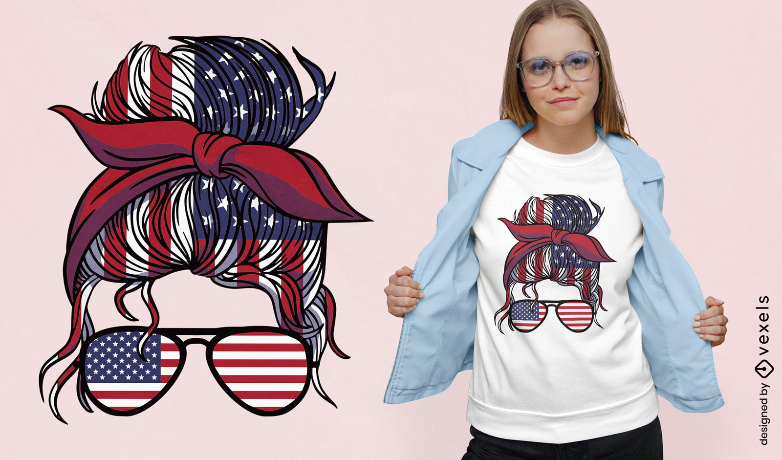 Diseño de camiseta de accesorios patrióticos americanos.