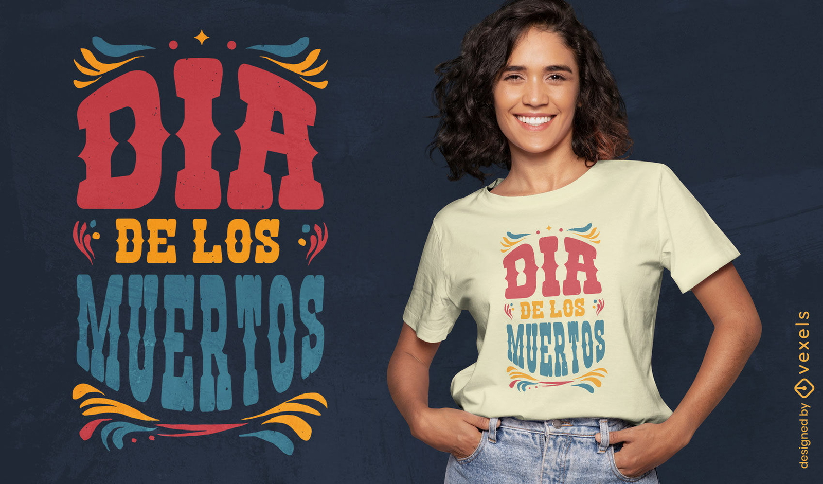 Diseño de camiseta con letras del día de los muertos.