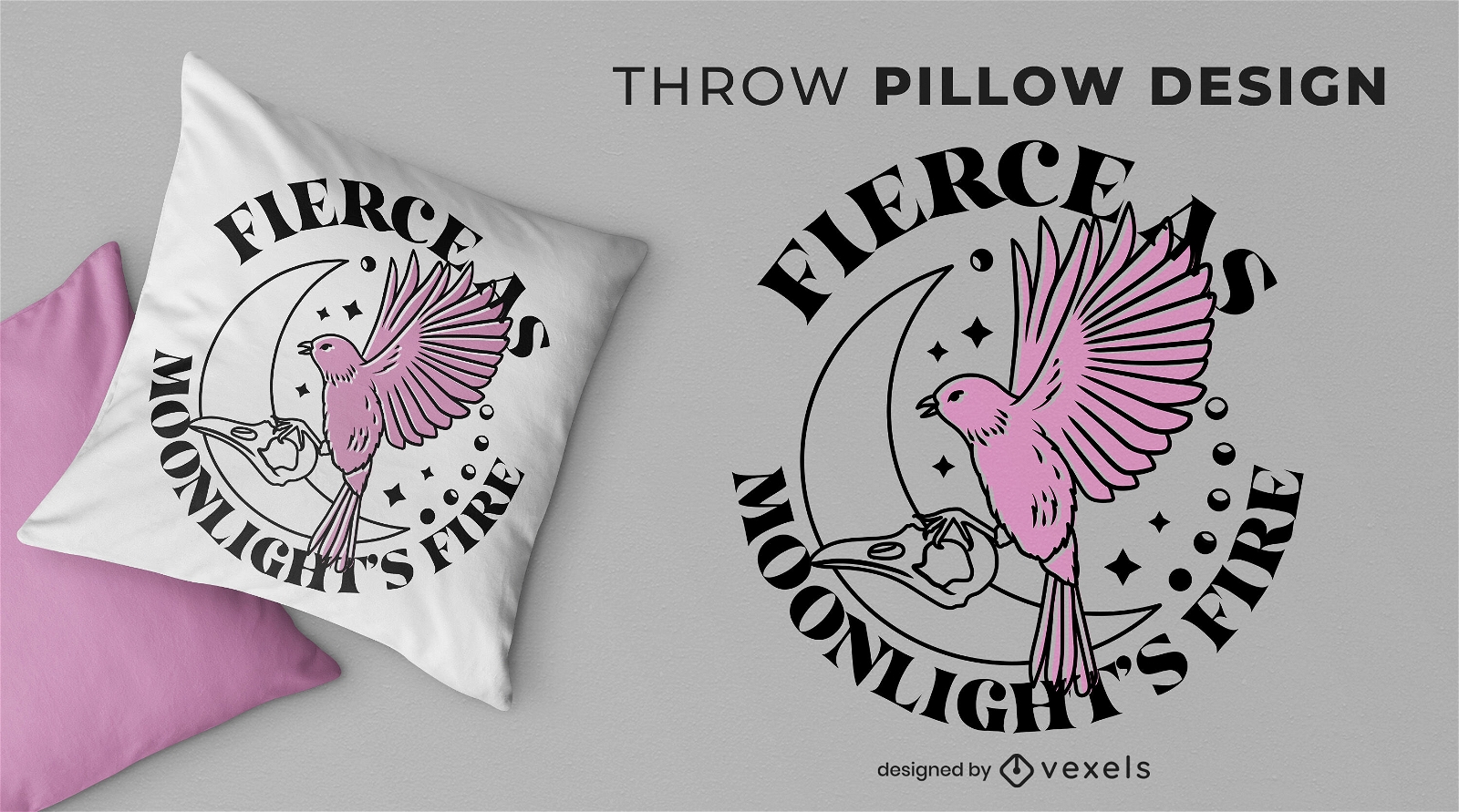 Passionate moonlit bird throw pillow design