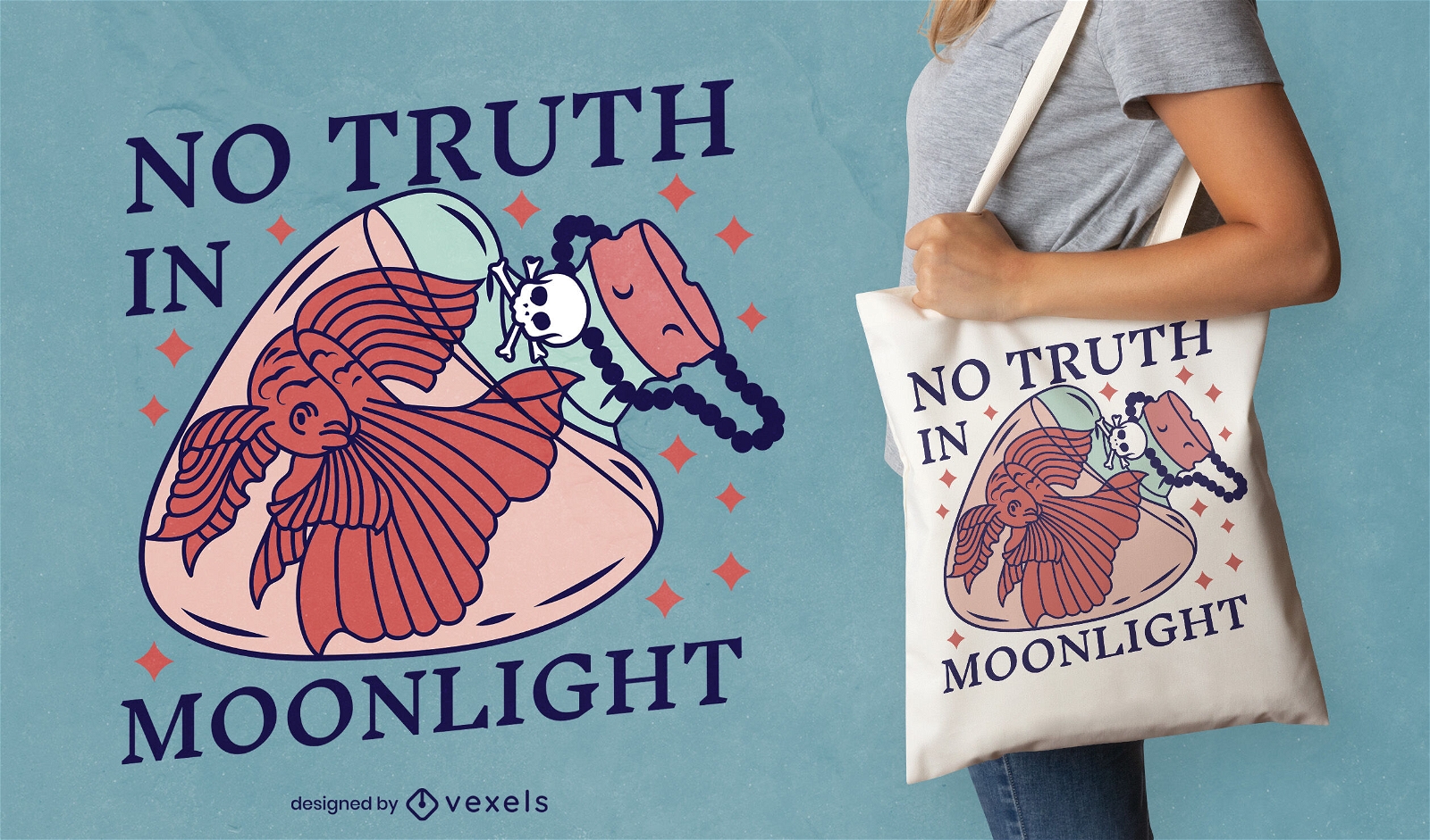 Mystical fish moonlight tote bag design