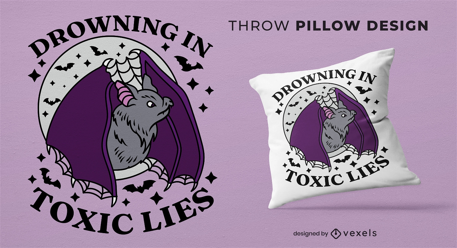 Enigmatic moonlit bat throw pillow design