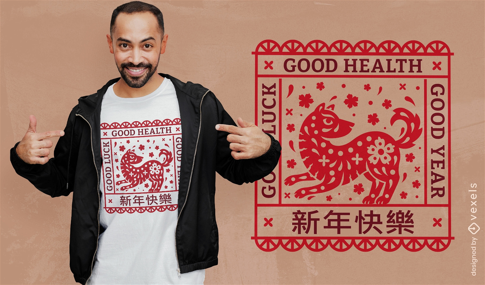 Chinesisches Tierkreiszeichen-T-Shirt-Design für gute Gesundheit