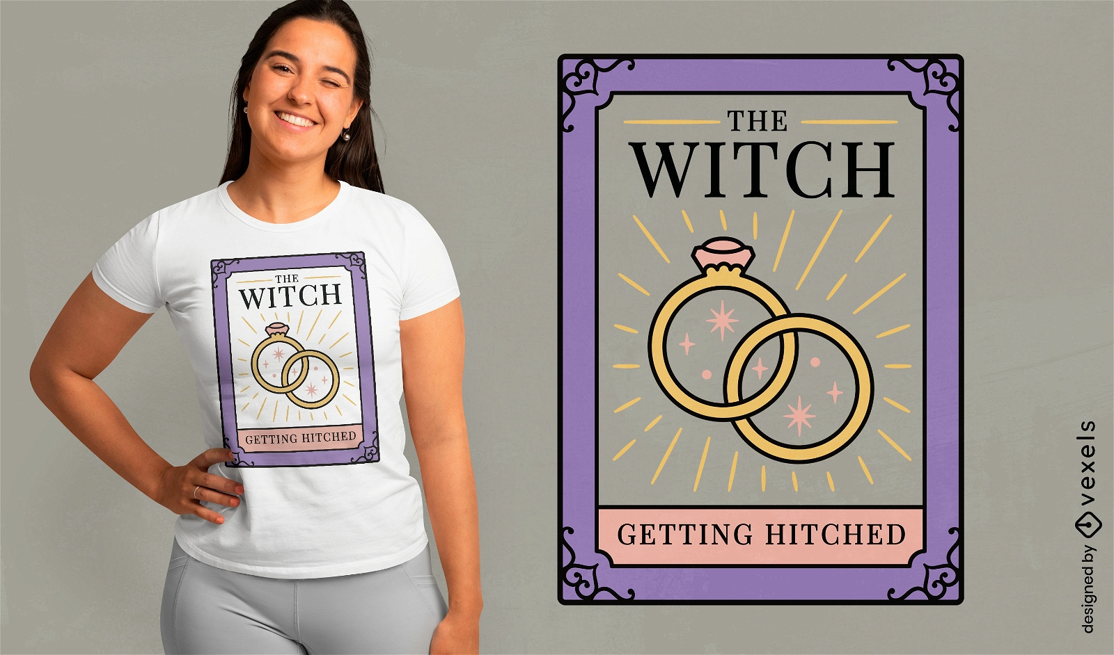 Design de camiseta para an?ncio de casamento de bruxa
