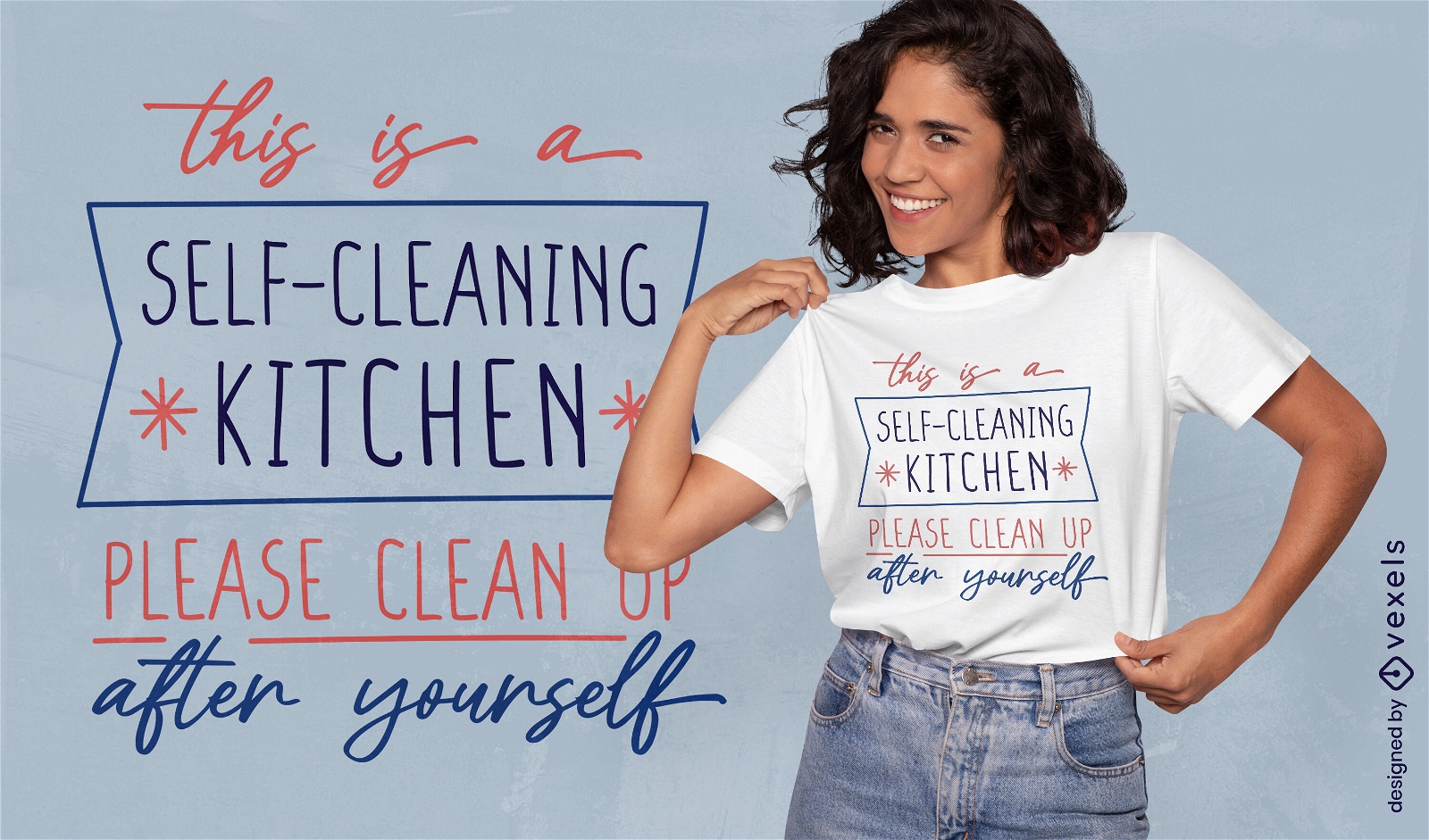 Diseño de camiseta humorística con recordatorio de cocina.
