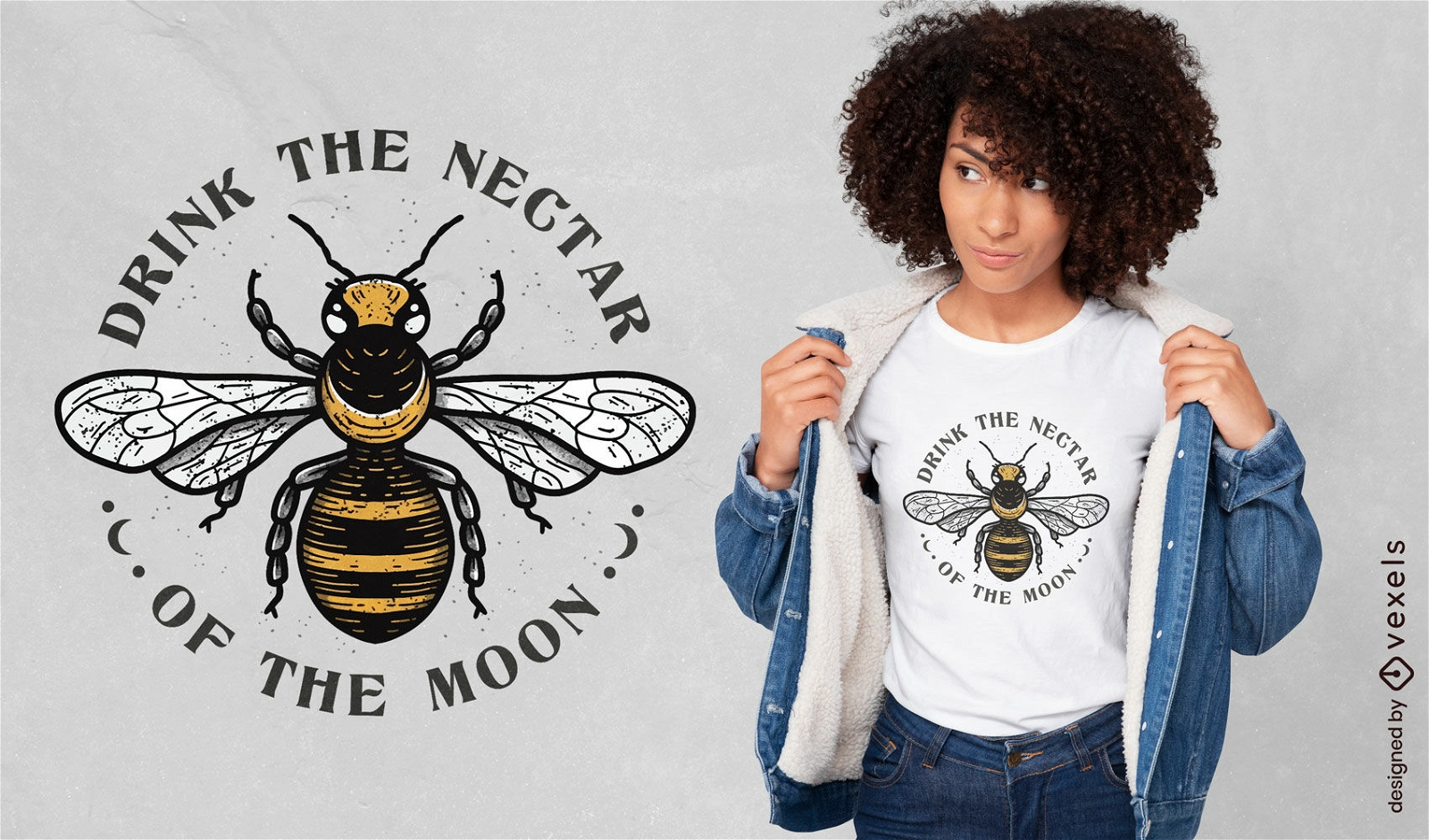 Diseño de camiseta con cita de abeja mística.