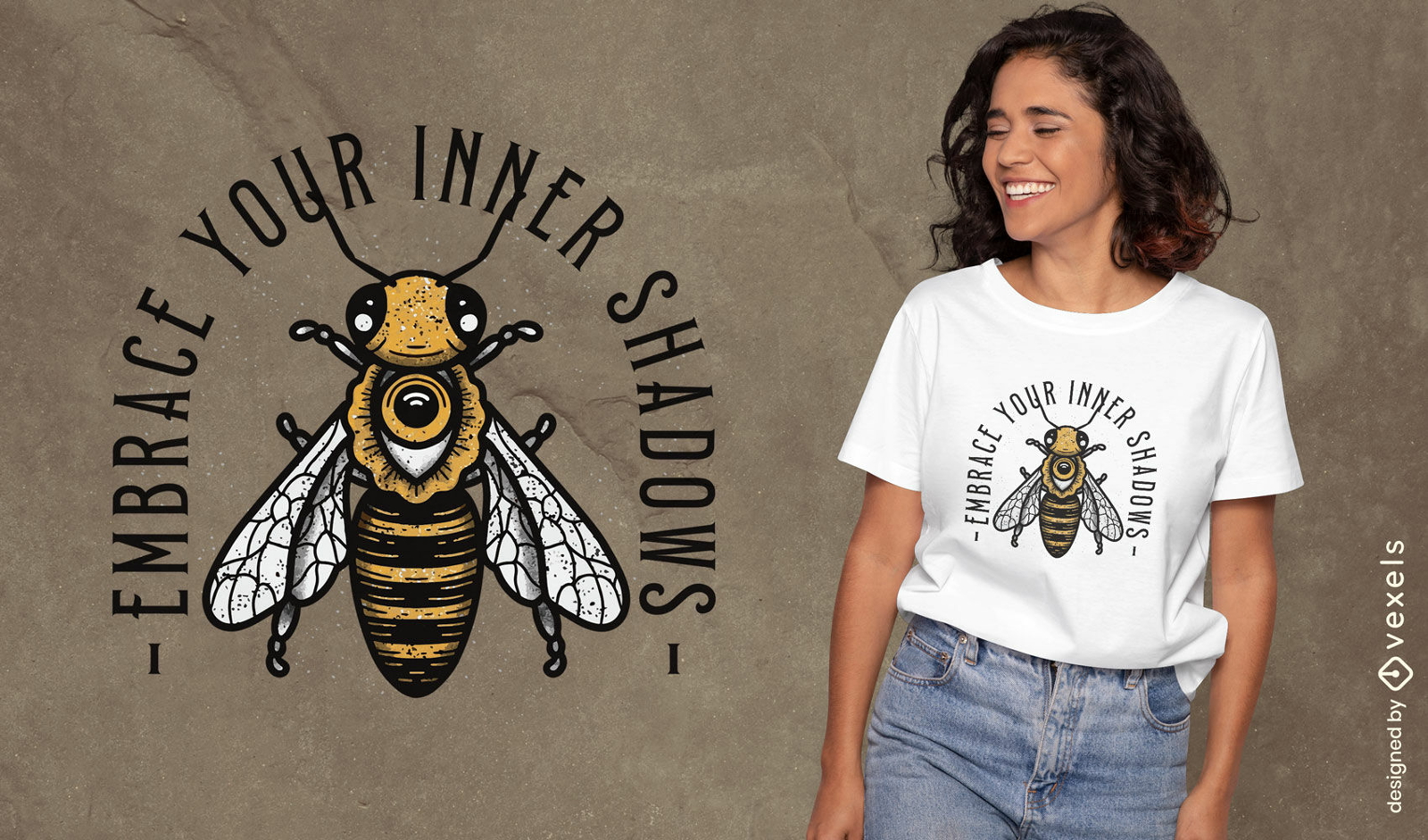 Diseño de camiseta de abeja de sombras interiores.