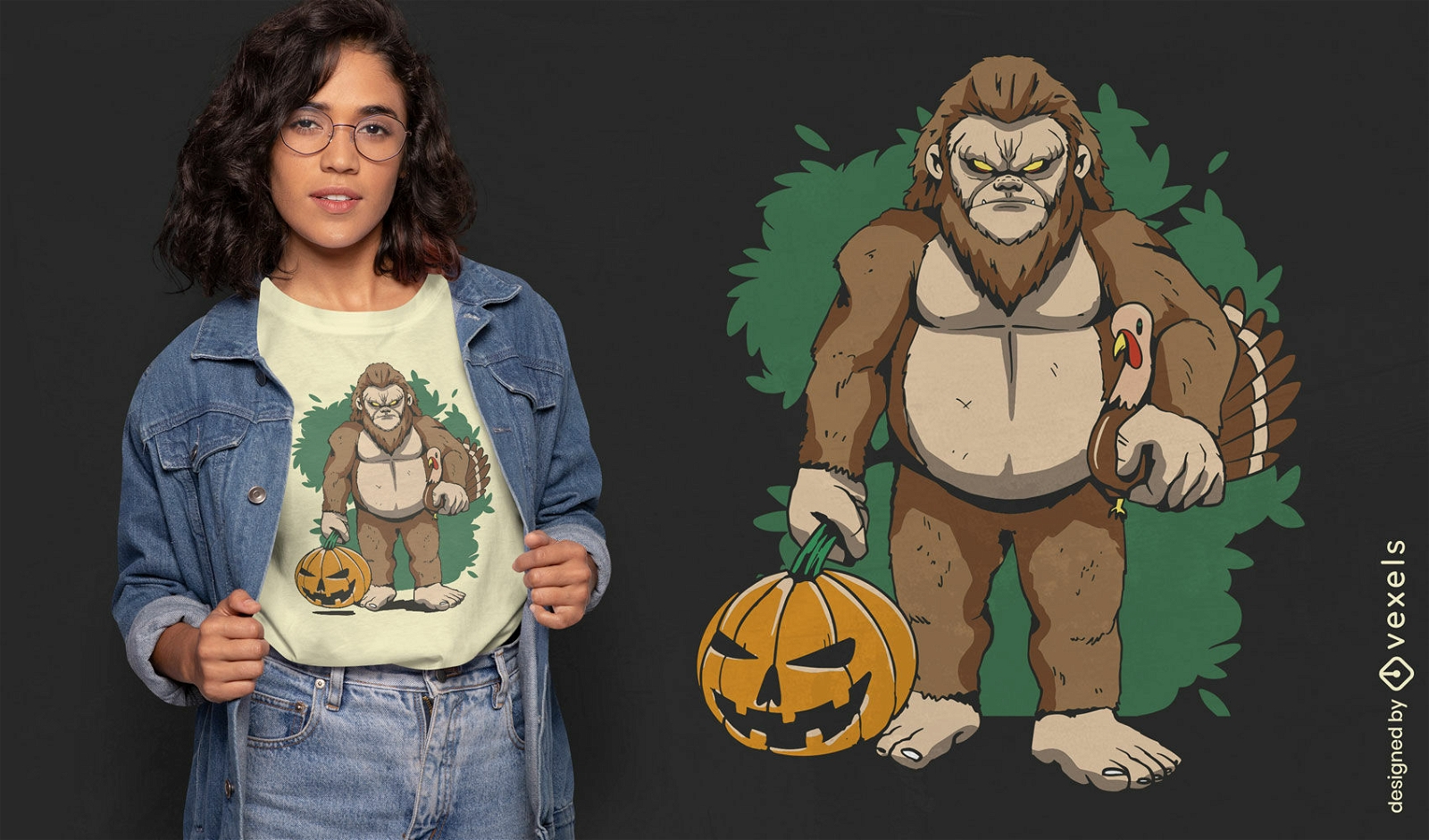 Diseño de camiseta de Acción de Gracias de Bigfoot.