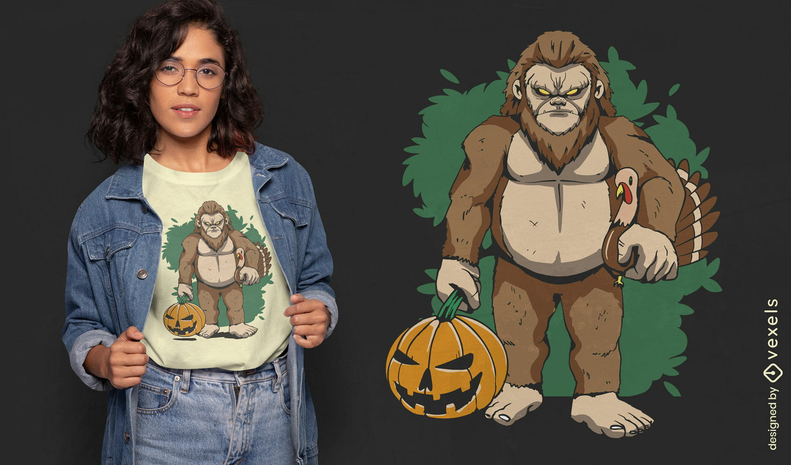 Diseño de camiseta de Acción de Gracias de Bigfoot.