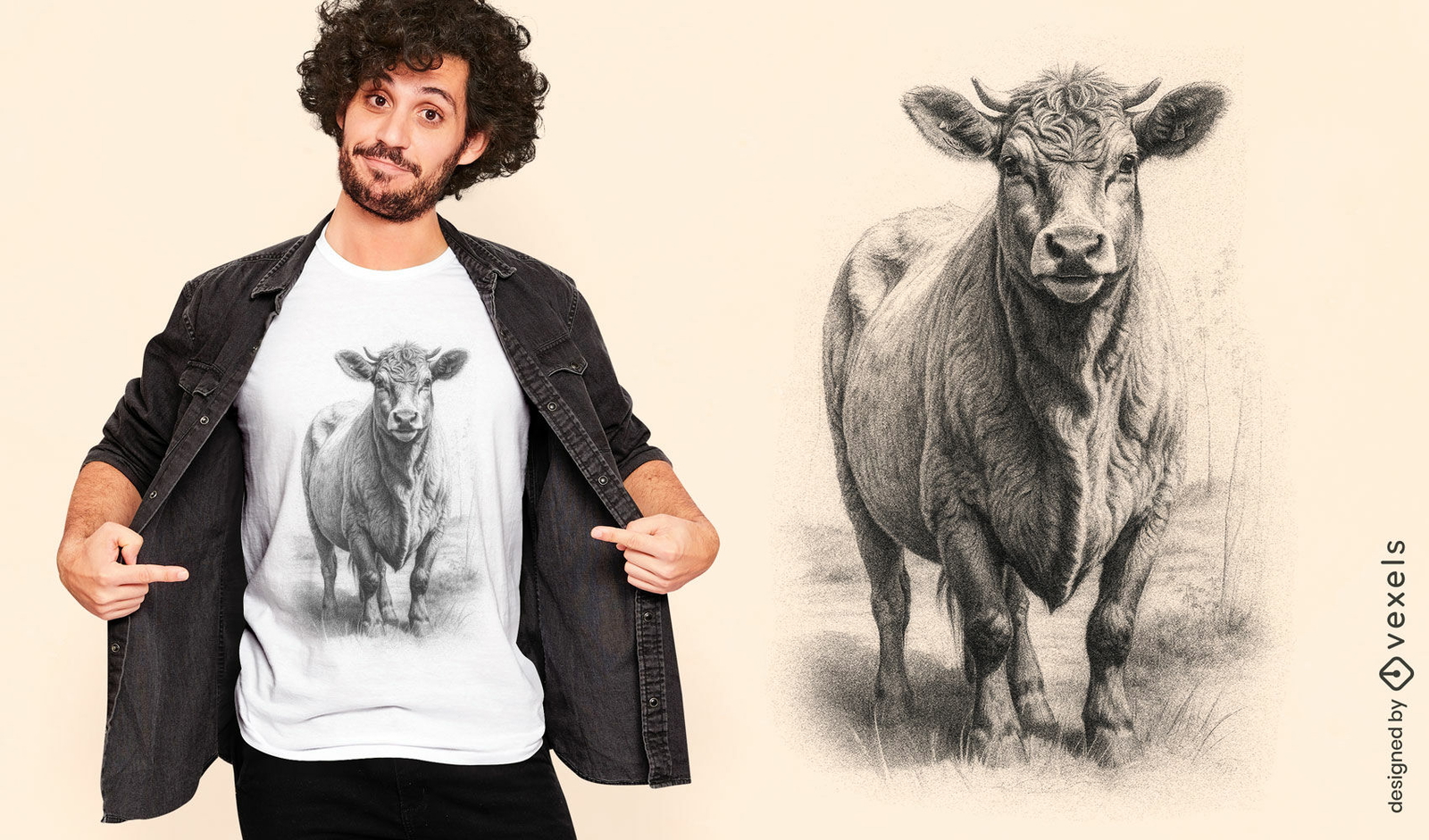 Diseño de camiseta de retrato de vaca.