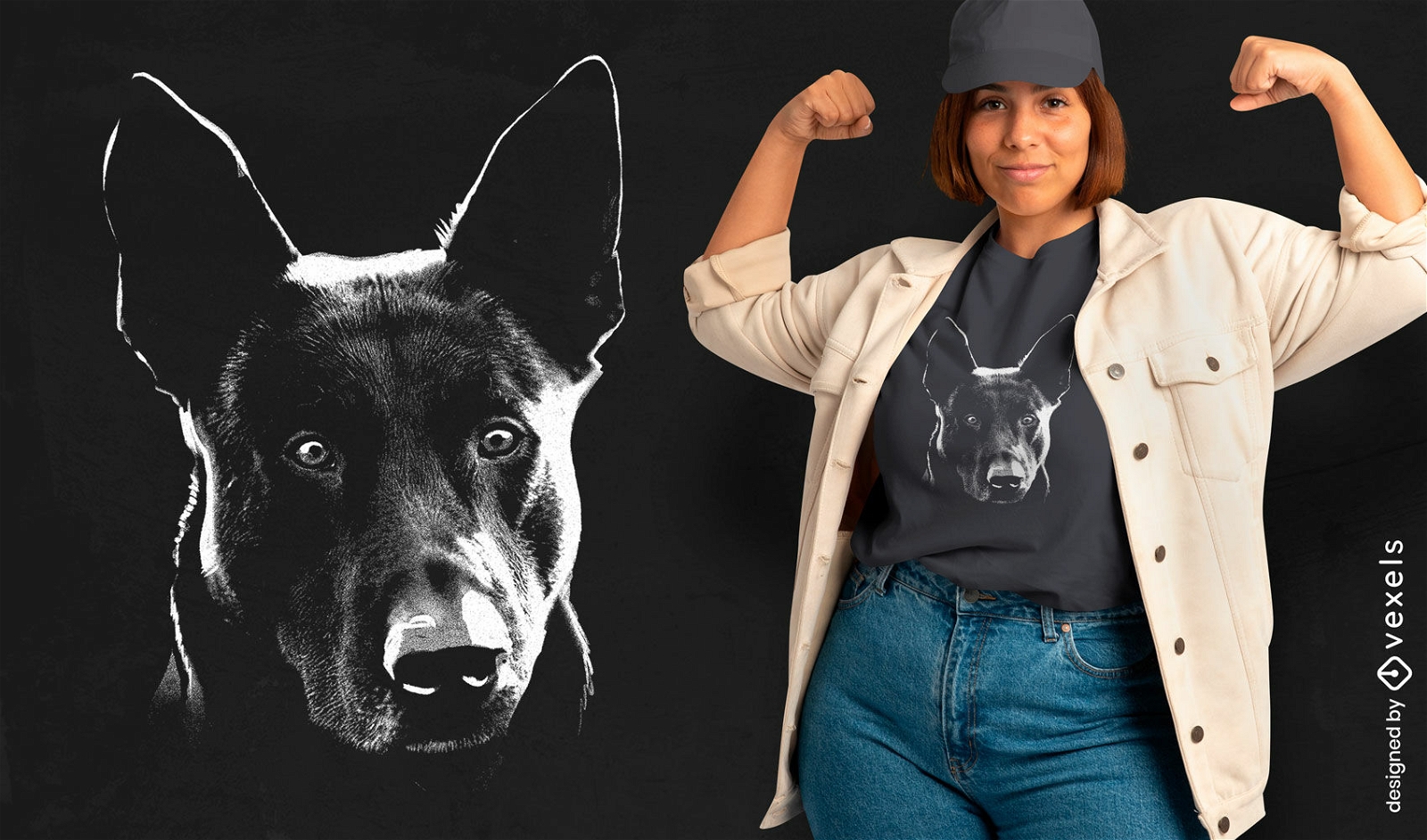 Diseño de camiseta monocromática con retrato de perro.