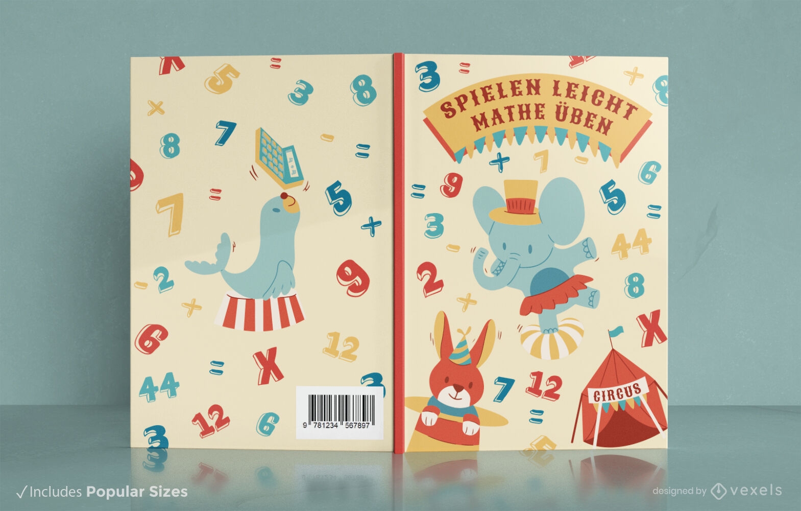 Colorful math circus activity book cover design