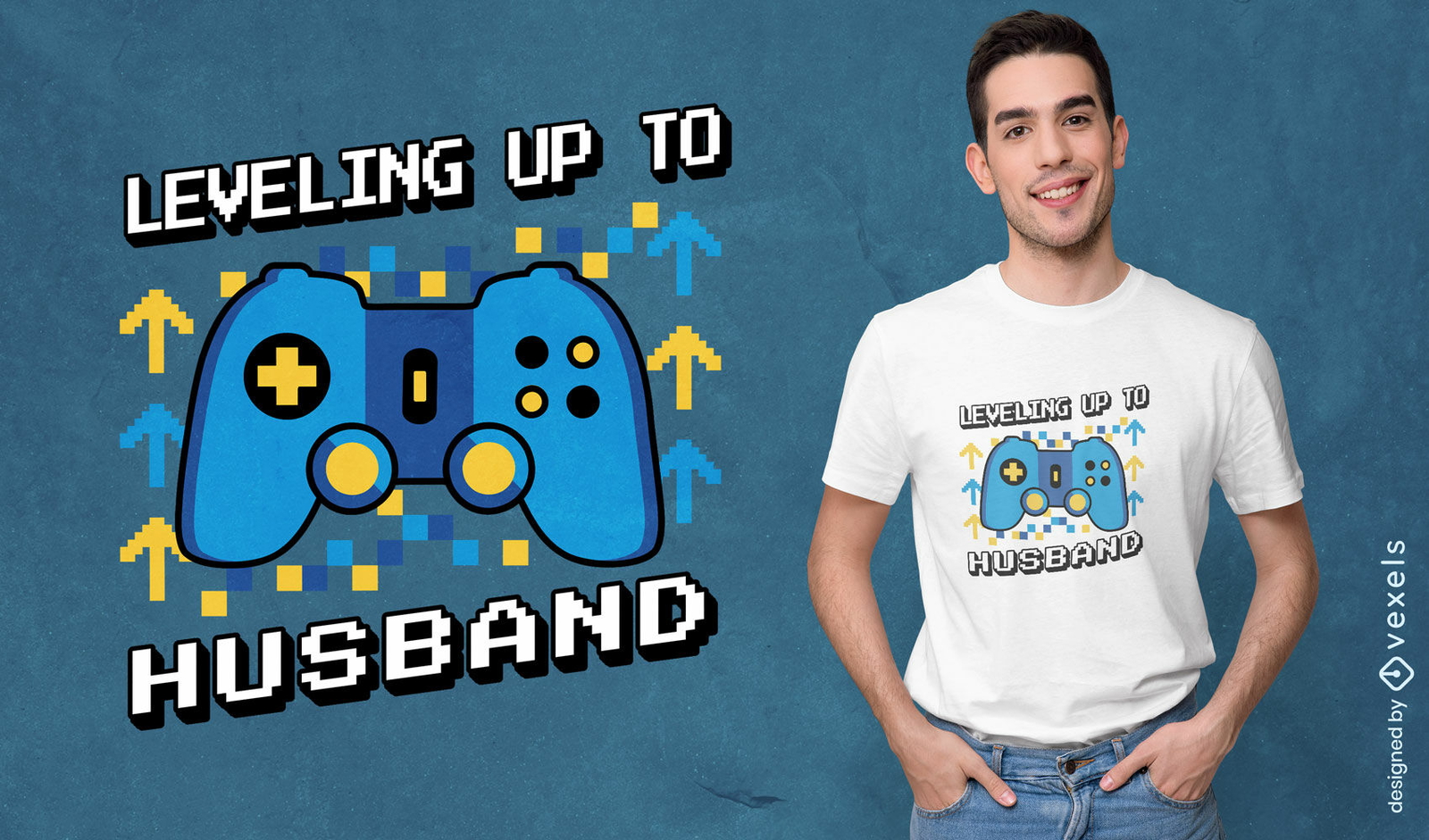 Diseño de camiseta de actualización de marido de juego.