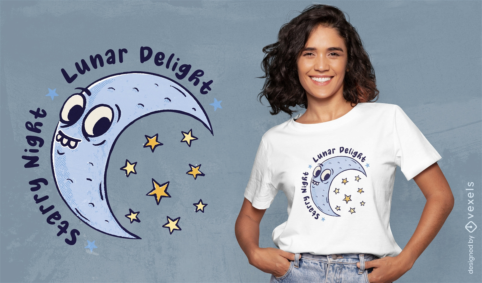 Design de camiseta com del?cia lunar estrelada
