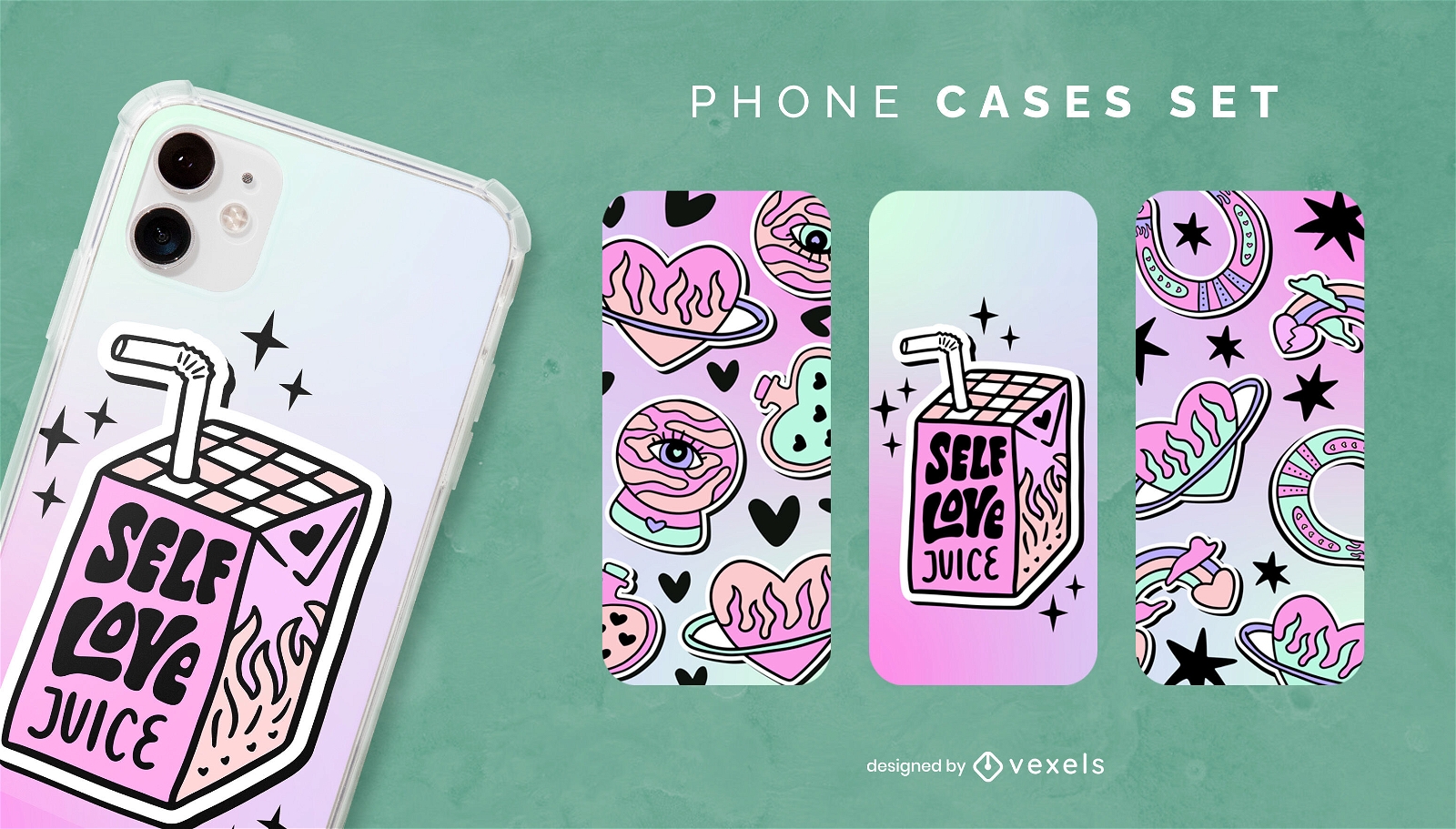 Quirky self-love phone cases set design
