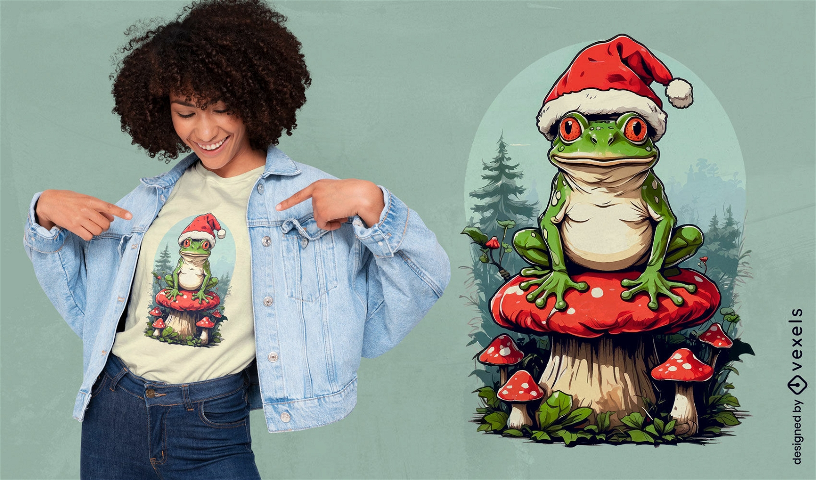 Weihnachtsm?tze-Frosch-Feiertags-T-Shirt-Design
