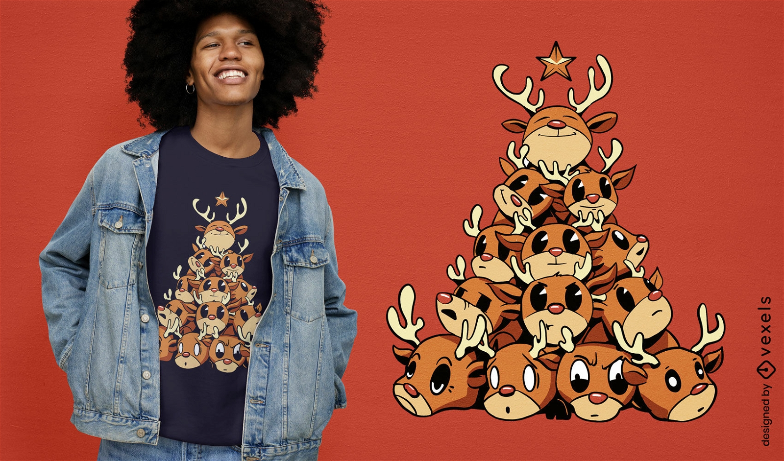 Design de camiseta de Natal com pilha de renas