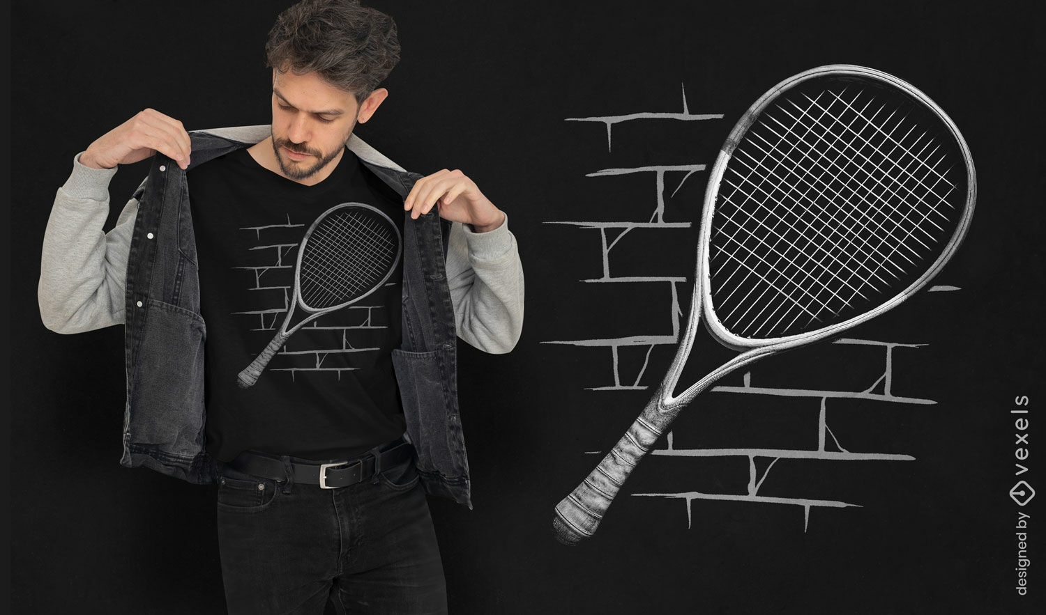 Design dinâmico de camiseta para raquete de squash