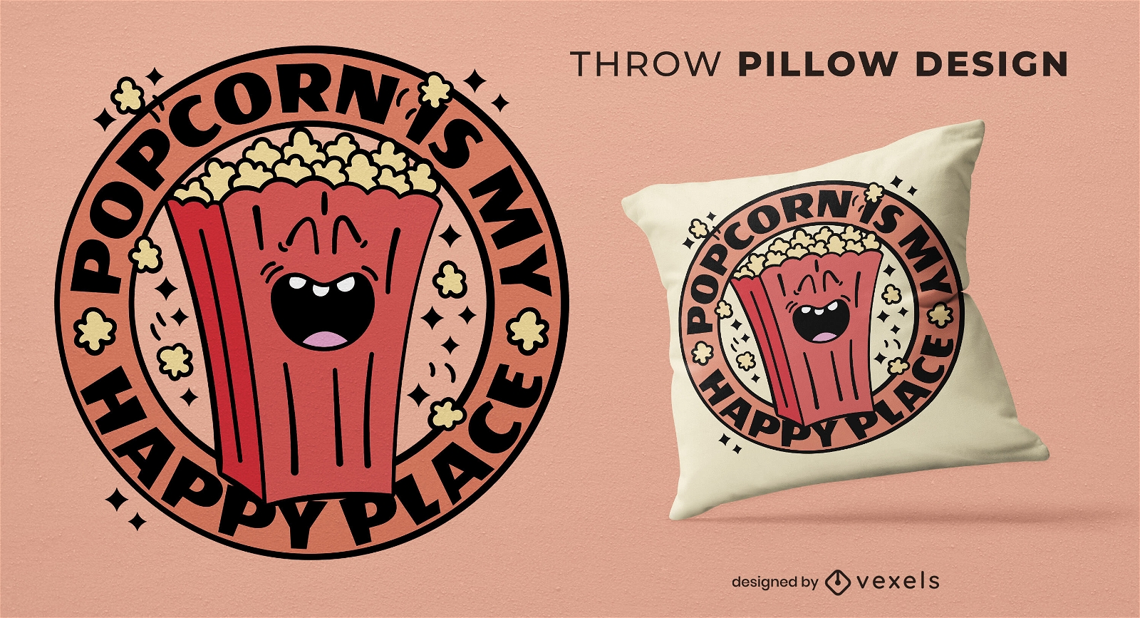 Popcorn joy throw pillow design
