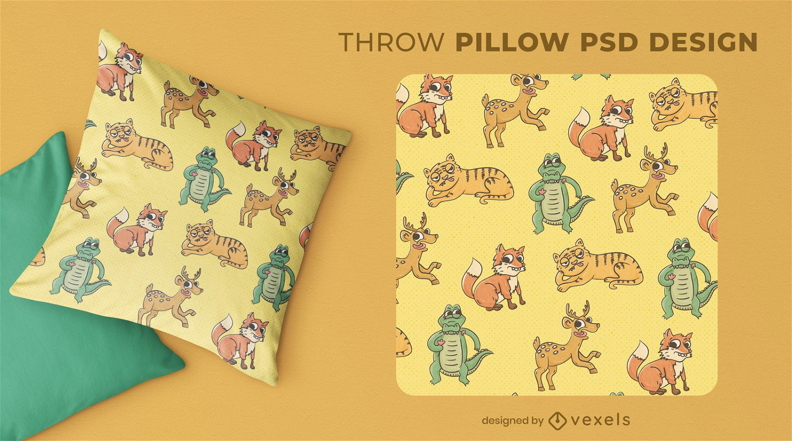 Playful wild animals throw pillow design