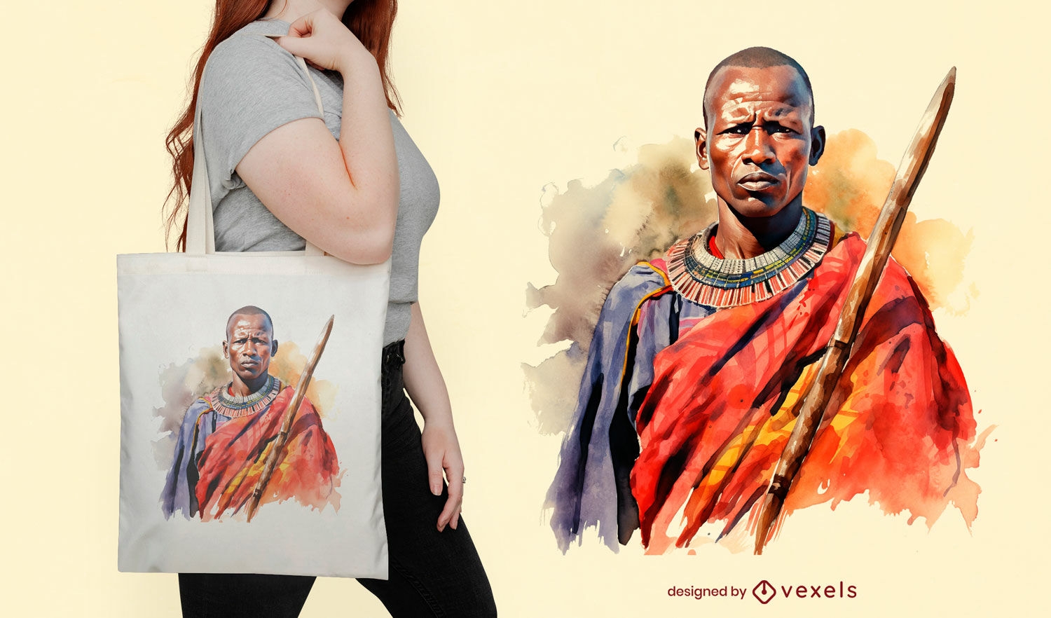 Diseño de bolso tote guerrero masai