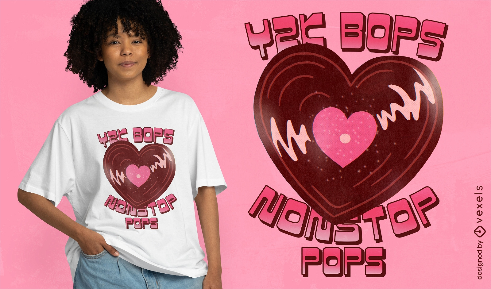 Diseño de camiseta de música Y2K Heartbeats.
