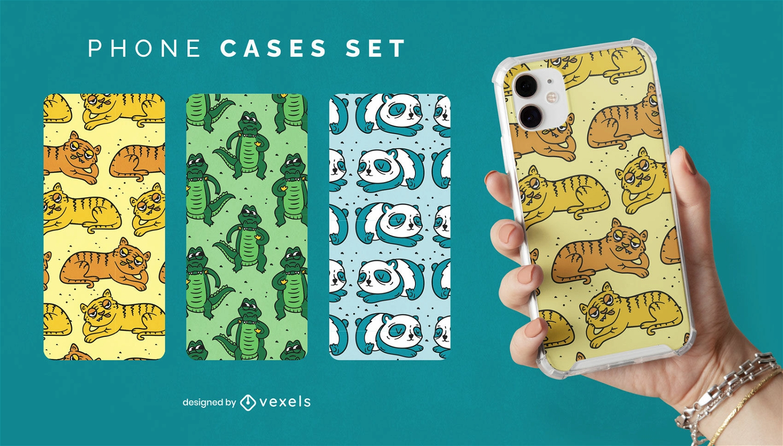 Retro animals phone cases set design