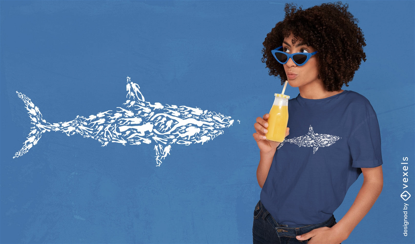  Scuba divers and shark t-shirt design