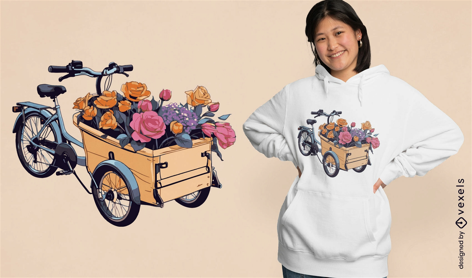 Design floral de camiseta para bicicleta de carga