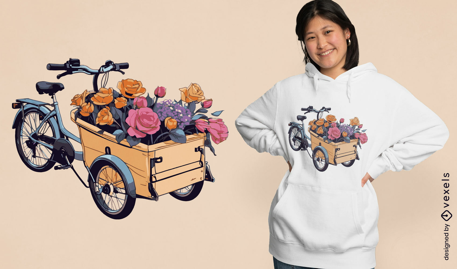 Diseño de camiseta de bicicleta de carga floral.