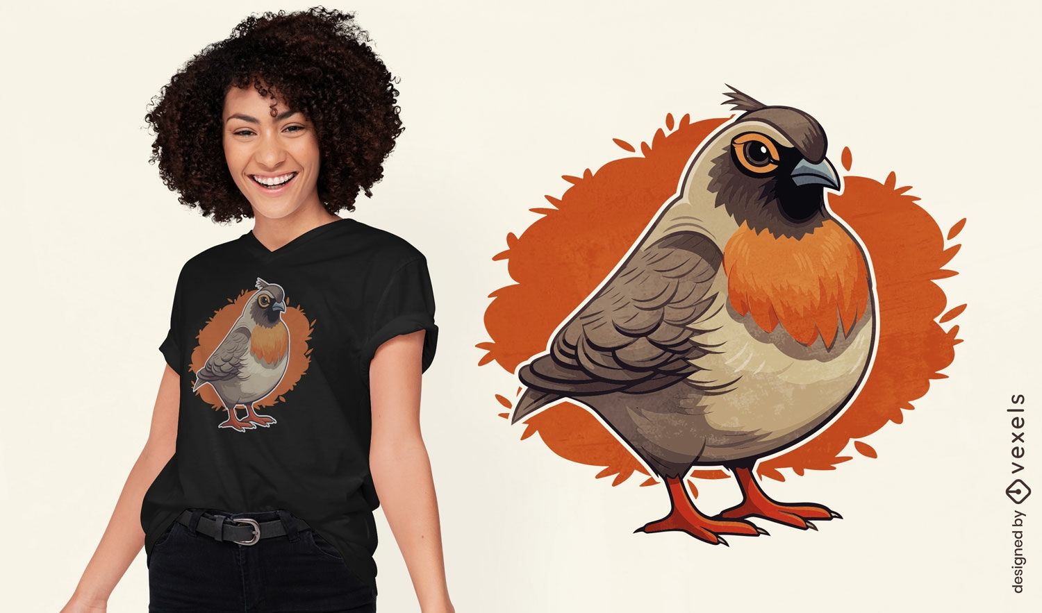 Llamativo diseño de camiseta de pájaro codorniz.
